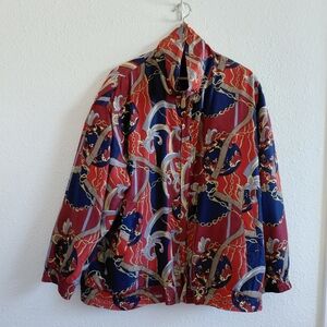 Vtg FUDA International Jacket Silk Bomber Shoulder Pads Equestrian 1990s